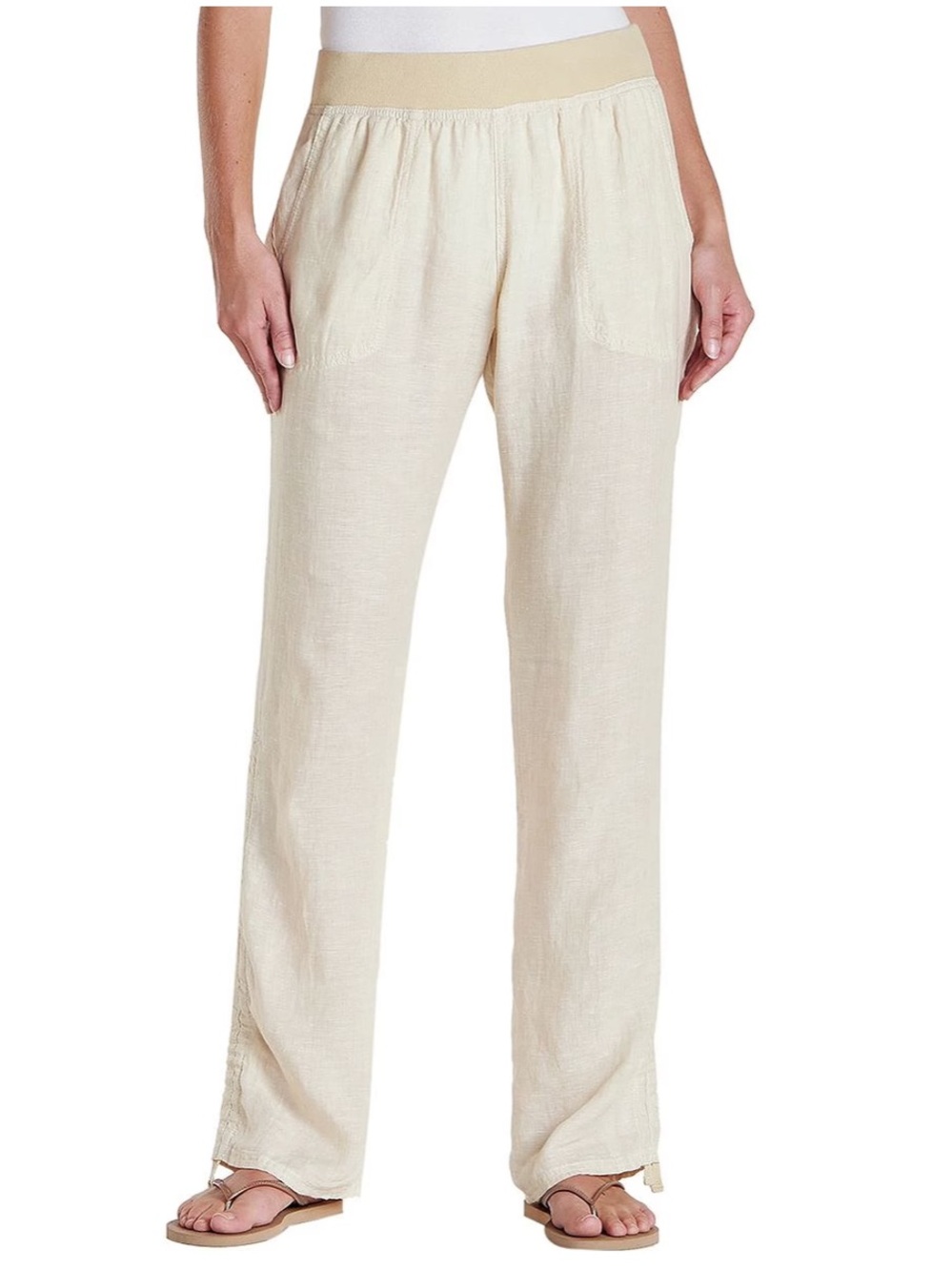 Toad&Co Lina pant 100% Linen Pants in Cream with pockets Size medium
